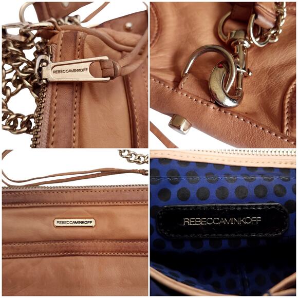 REBECCA MINKOFF MAC Bombe leather crossbody chain shoulder bag tan classic purse - Picture 9 of 12